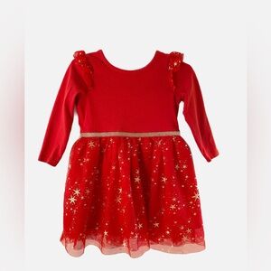 Cat & Jack Red Dress with Tulle skirt and Gold Sparkles - 2T